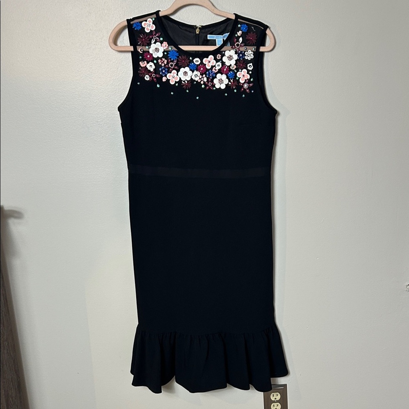 Draper James Collection Black Floral Bead Embellished Trumpet Dress Nwt